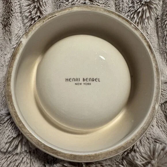 HENRI BENDEL Signature Brown and White Stripe Porcelain Pet Bowl- Discontinued - Picture 2 of 3